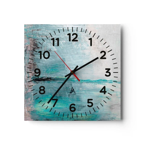 Reloj de pared - Reloj de vidrio - Horizontalmente sobre el azul - 30x30 cm