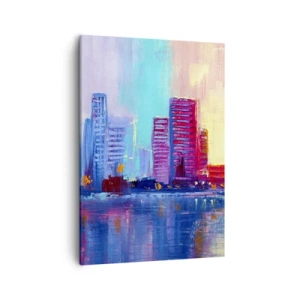 Cuadro sobre lienzo - Impresión de Imagen - Un panorama colorido de la ciudad en estilo acuarela. - 50x70cm - Bañado en color - Decoración de pared moderna para salón y dormitorio ARTTOR