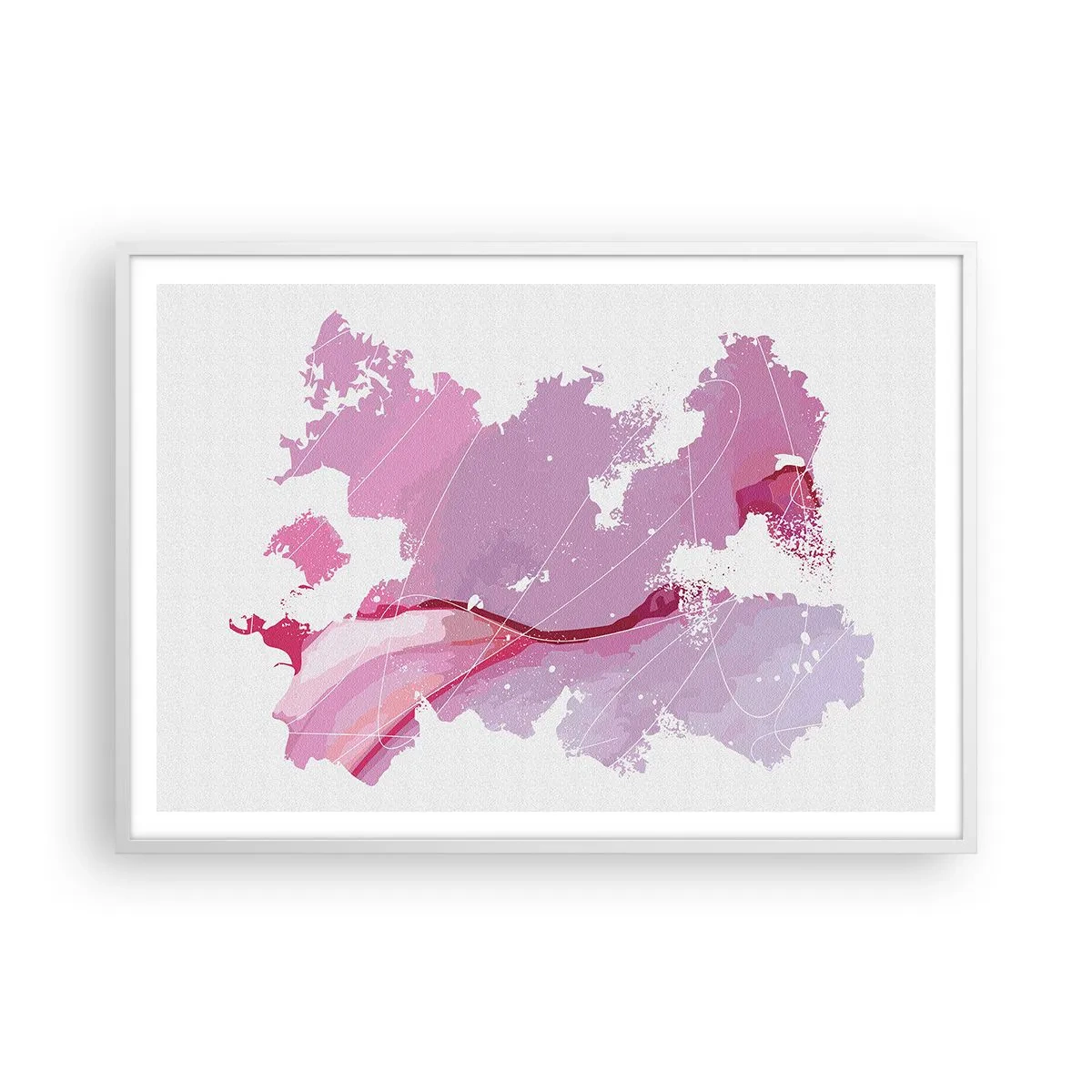 Póster en marco blanco - Mapa de un mundo rosa - 100x70 cm