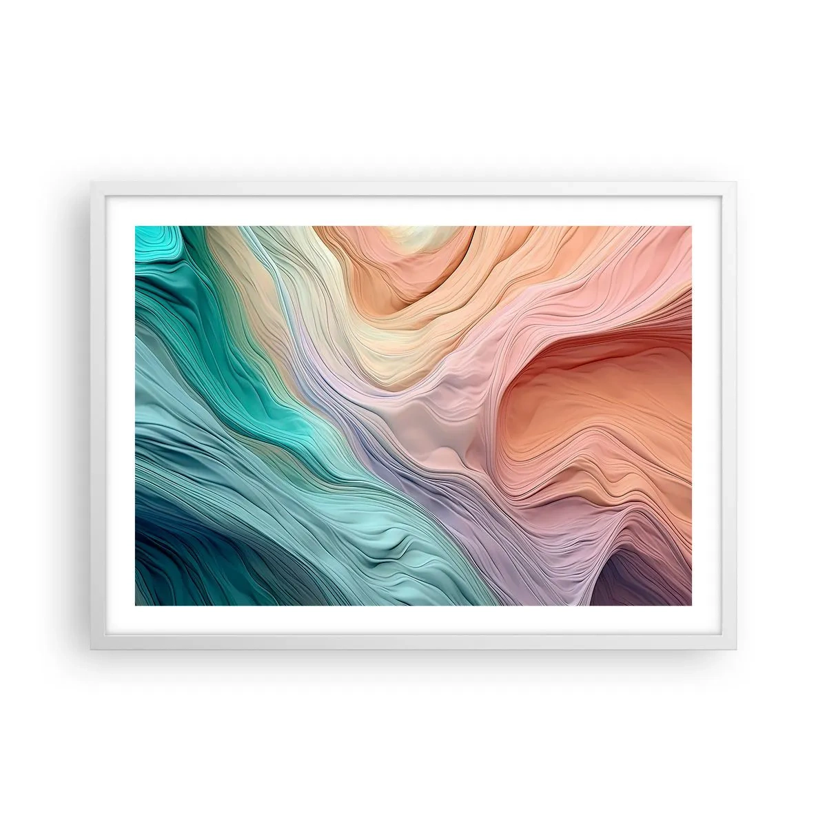 Póster en marco blanco - Ola arco iris - 70x50 cm