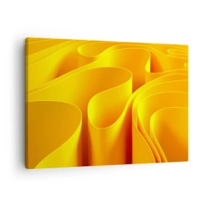Cuadro sobre lienzo - Impresión de Imagen - Ondas abstractas amarillas que se asemejan a los rayos del sol - 70x50cm - Como las olas del sol - Decoración de pared moderna para salón y dormitorio ARTTOR