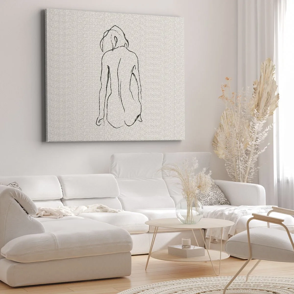 Cuadro sobre lienzo - Impresión de Imagen - Un boceto sutil de la silueta de una niña desde atrás. - 70x50cm - Esbozos de una espalada - Decoración de pared moderna para salón y dormitorio ARTTOR