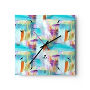 Reloj de pared - Reloj de vidrio - Abstracción colorida con pinceladas dinámicas. - 30x30cm - Un alegre traductor de garabatos - Decoración de pared moderna para salón y dormitorio ARTTOR