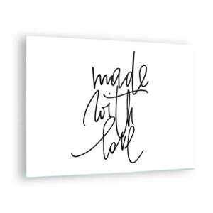 Cuadro sobre vidrio - Impresiones sobre Vidrio - Inscripción minimalista 'Hecho con amor' - 70x50cm - La mejor marca - Decoración de pared moderna para salón y dormitorio ARTTOR