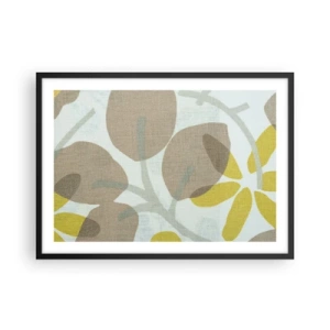 Póster en marco negro - Hojas abstractas en tonos beige y amarillo. - 70x50cm - Composición a pleno sol - Decoración de pared moderna para salón y dormitorio ARTTOR