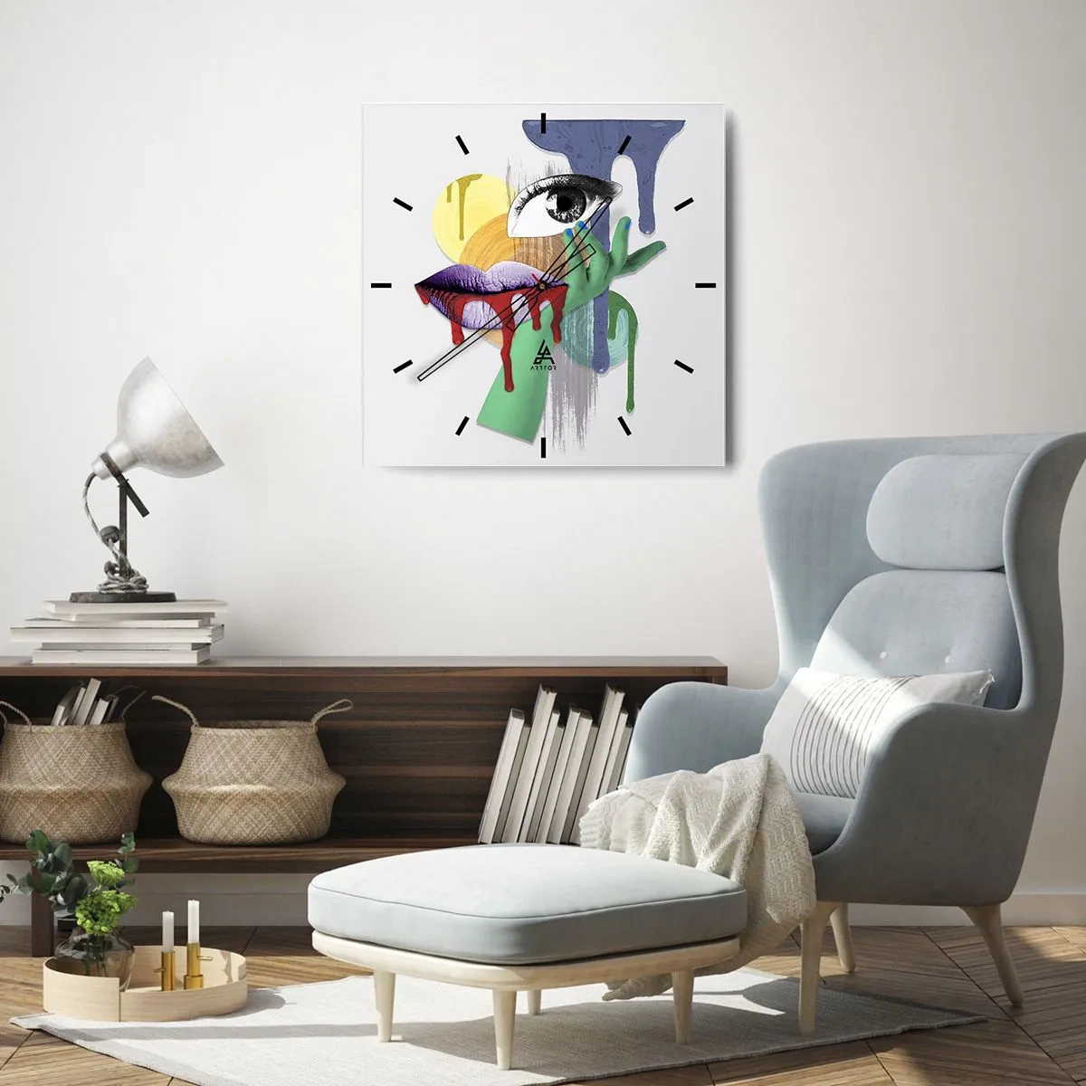Reloj de pared - Reloj de vidrio - Retrato deconstruido con elementos abstractos - 30x30cm - Un retrato deconstruido - Decoración de pared moderna para salón y dormitorio ARTTOR