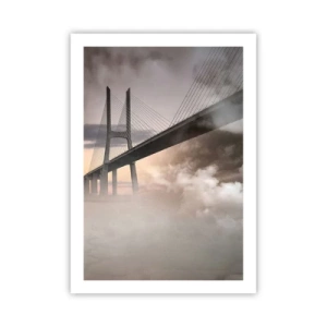Póster - Un puente en la niebla al amanecer. - 50x70cm - Junto al río que no existe - Decoración de pared moderna para salón y dormitorio ARTTOR