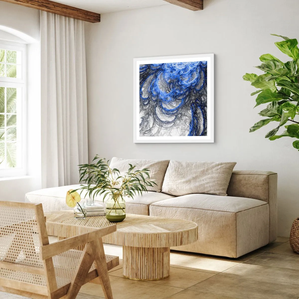 Póster en marco blanco - El nacimiento de una ola - 60x60 cm