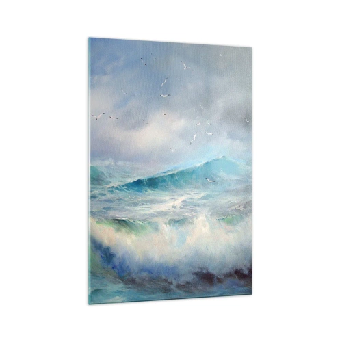Cuadro sobre vidrio - Impresiones sobre Vidrio - Olas fuertes en el océano - 70x100cm - La fuerza del viento - Decoración de pared moderna para salón y dormitorio ARTTOR