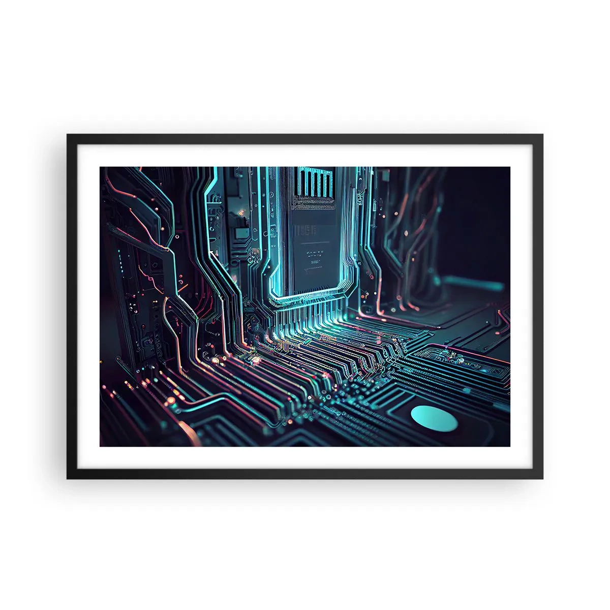 Póster en marco negro - Placa de circuito impreso tecnológico con pistas iluminadas - 70x50cm - Mi forma de pensar - Decoración de pared moderna para salón y dormitorio ARTTOR
