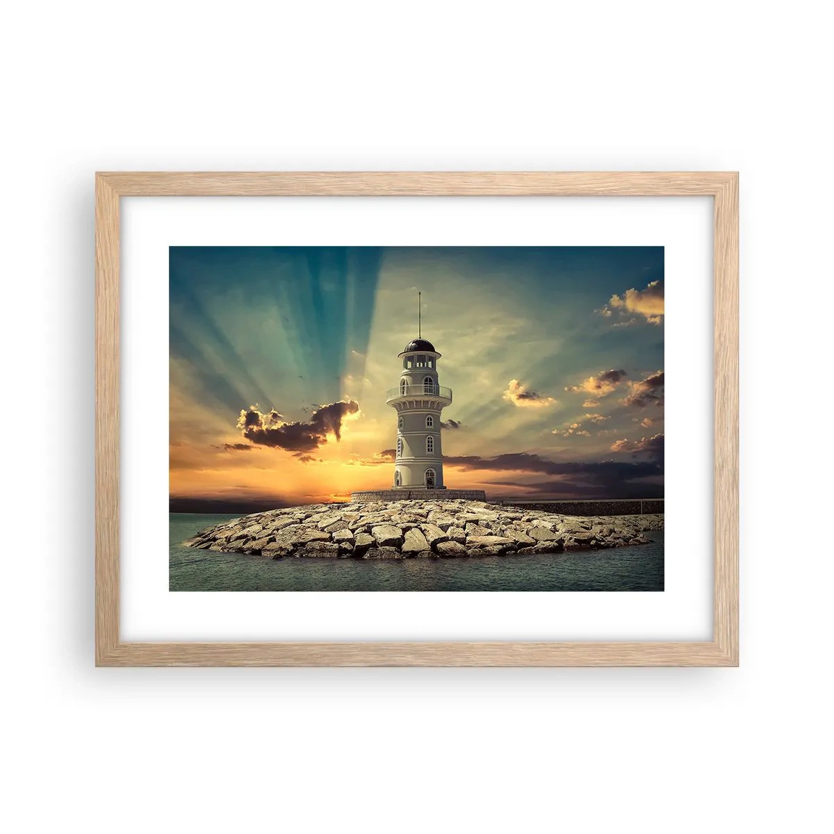 Póster en marco roble claro - Luz - Bondad - Belleza - 40x30 cm