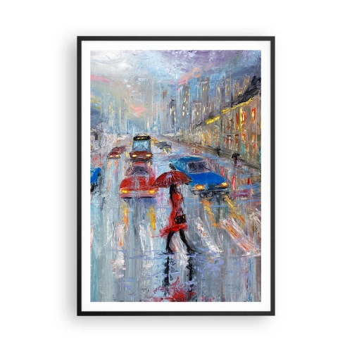 Póster en marco negro - Una tarde de lluvia en la ciudad - 70x100 cm