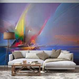 Fotomural Premium Sand - Velero abstracto en el mar al atardecer - 100x70cm - Como un pájaro - Decoración de pared moderna para salón y dormitorio ARTTOR