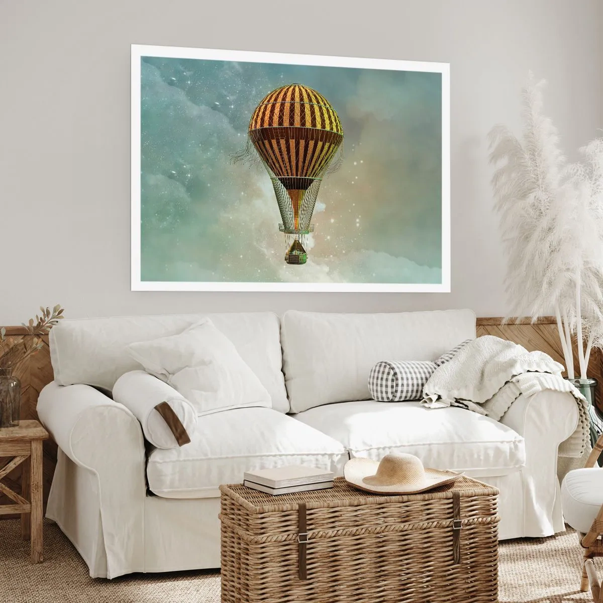 Póster - Un globo aerostático flotando entre las nubes. - 100x70cm - Vuelos pioneros - Decoración de pared moderna para salón y dormitorio ARTTOR