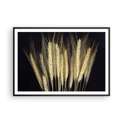 Póster en marco negro - Espigas de trigo sobre fondo negro en estilo rústico - 100x70cm - Magia rústica - Decoración de pared moderna para salón y dormitorio ARTTOR