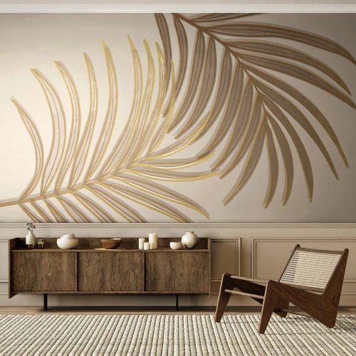 Fotomural Premium Sand - Palma de Oro - Abstracción, Hoja de palma, Gráficos - 250x175 cm