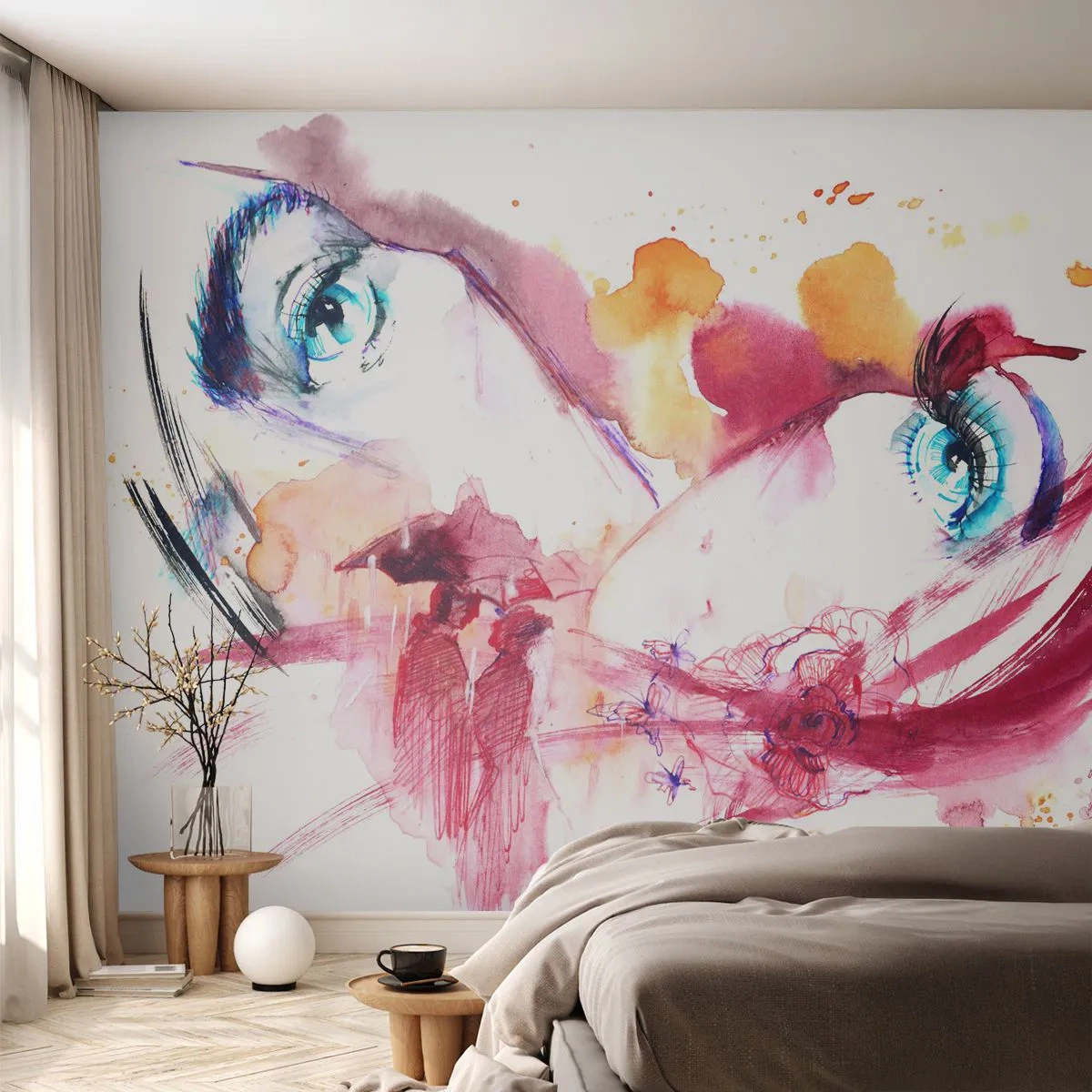 Fotomural Premium Canvas - En la cercanía el mundo florece - Abstracción, cara de mujer, ojos femeninos - 450x315 cm