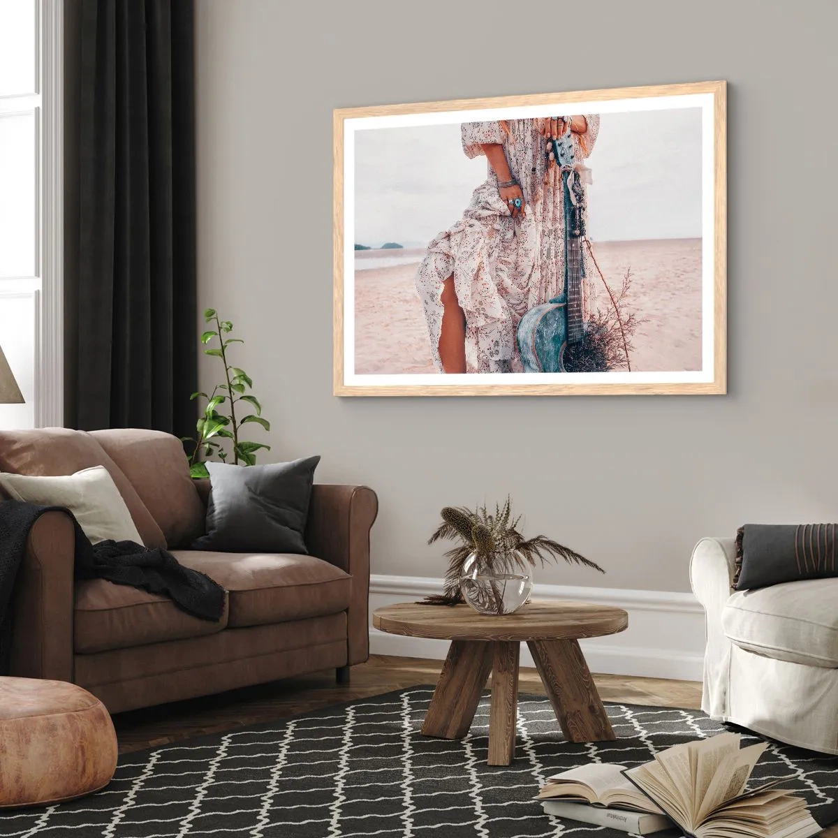 Póster en marco roble claro - Una flor en el camino - 100x70 cm