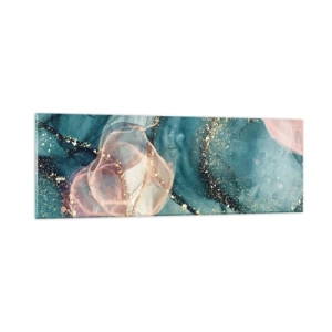 Cuadro sobre vidrio - Impresiones sobre Vidrio - Seda azul, tul rosa - 90x30 cm