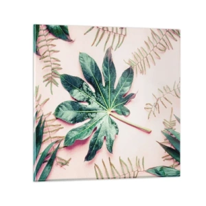 Cuadro sobre vidrio - Impresiones sobre Vidrio - Estudio de vegetación sobre fondo rosa - 70x70 cm