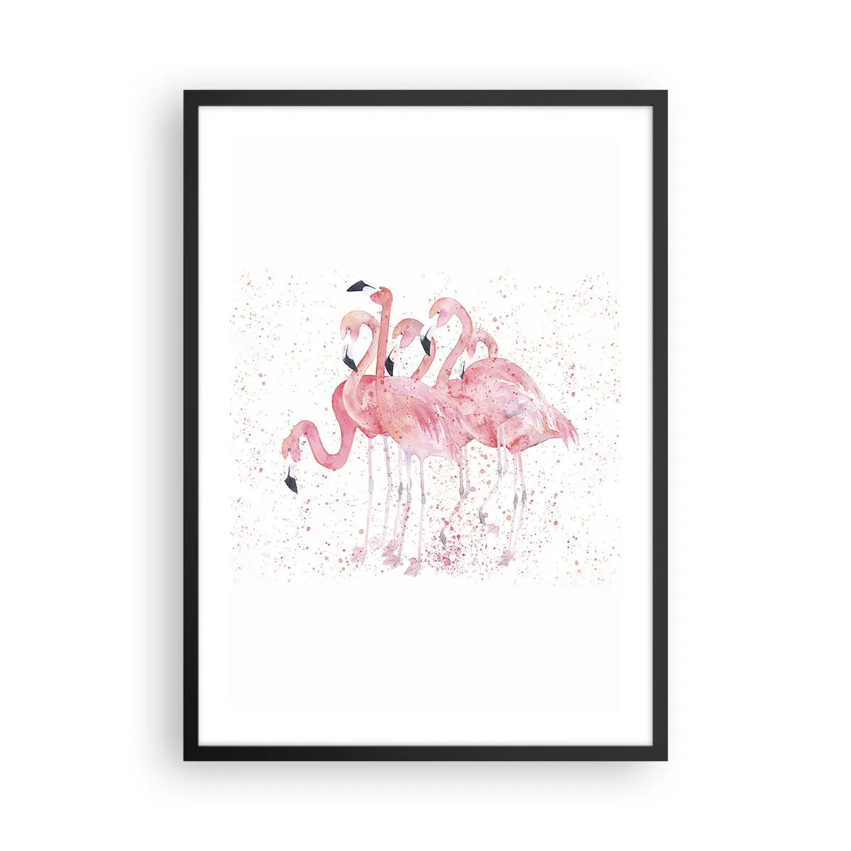 Póster en marco negro - Un grupo de flamencos rosados sobre un fondo blanco. - 50x70cm - Asamblea rosa - Decoración de pared moderna para salón y dormitorio ARTTOR