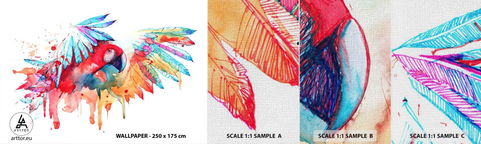 Muestra de fotomural Premium Canvas - . - Loro, Pájaro, Abstracción - 100x30 cm