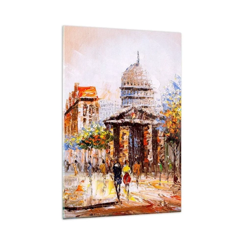 Cuadro sobre vidrio - Impresiones sobre Vidrio - Escena urbana impresionista con un edificio histórico. - 80x120cm - Un paseo parisino - Decoración de pared moderna para salón y dormitorio ARTTOR