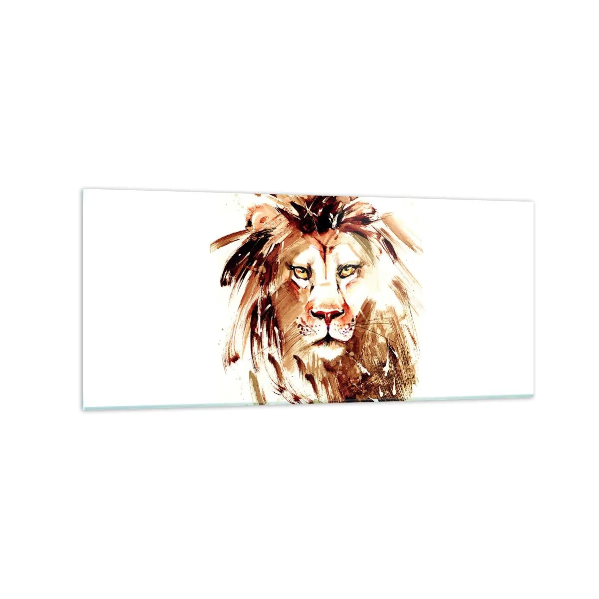 Cuadro sobre vidrio - Impresiones sobre Vidrio - Retrato en acuarela de un león con intensos detalles. - 120x50cm - Fuerza y dignidad - Decoración de pared moderna para salón y dormitorio ARTTOR