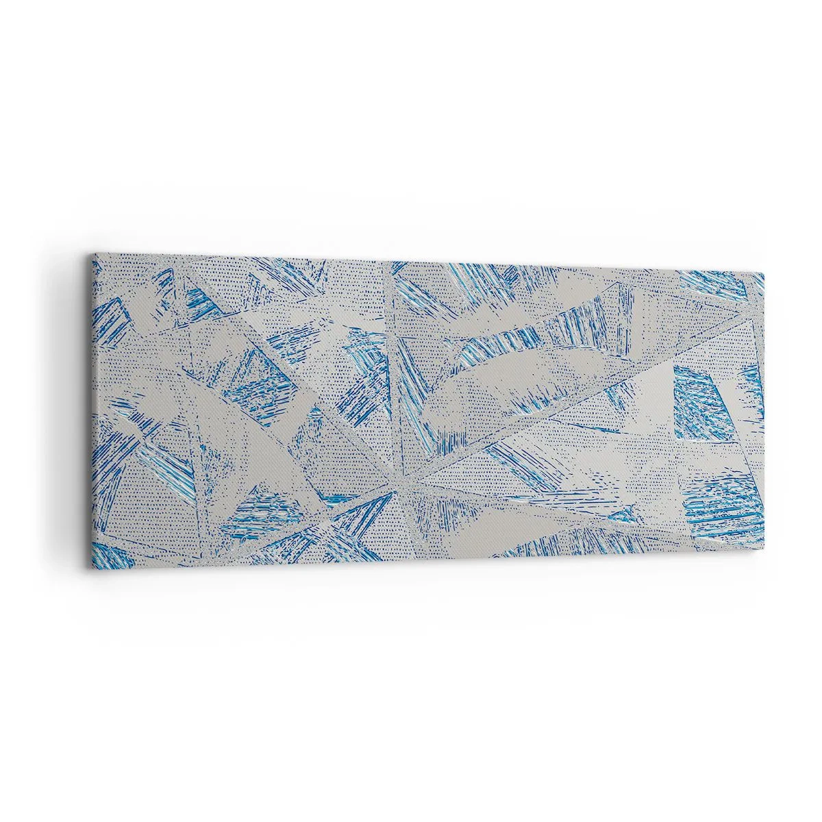 Cuadro sobre lienzo - Impresión de Imagen - Patrones geométricos en tonos azules y grises. - 120x50cm - En un laberinto gris azulado - Decoración de pared moderna para salón y dormitorio ARTTOR