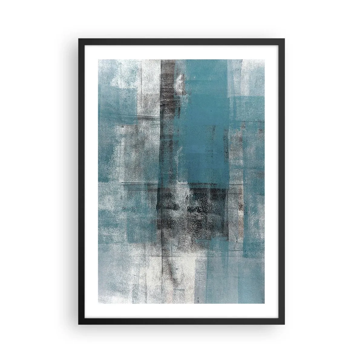 Póster en marco negro - Composición abstracta en tonos azules y grises. - 50x70cm - Agua y aire - Decoración de pared moderna para salón y dormitorio ARTTOR