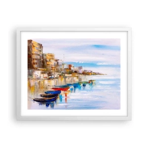 Póster en marco blanco - Puerto urbano multicolor - 50x40 cm