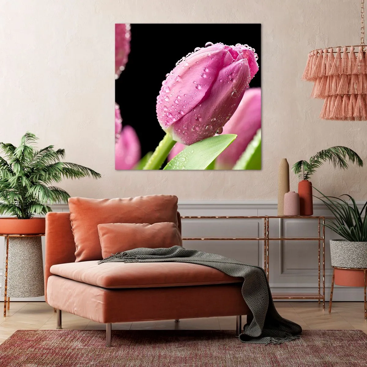 Cuadro sobre lienzo - Impresión de Imagen - Un sueño de lilas en el rocío - 40x40 cm