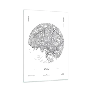 Cuadro sobre vidrio - Impresiones sobre Vidrio - Un mapa de Oslo en un estilo minimalista en blanco y negro. - 80x120cm - Anatomía de Oslo - Decoración de pared moderna para salón y dormitorio ARTTOR