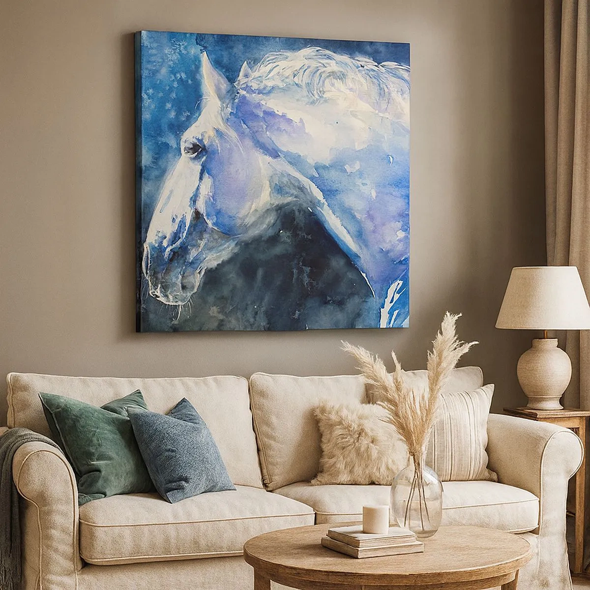 Cuadro sobre lienzo - Impresión de Imagen - Retrato en un resplandor azul - 30x30 cm