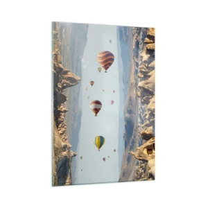 Cuadro sobre vidrio - Impresiones sobre Vidrio - Globos de colores sobre el paisaje rocoso de Capadocia - 50x70cm - Aquí todo es posible - Decoración de pared moderna para salón y dormitorio ARTTOR