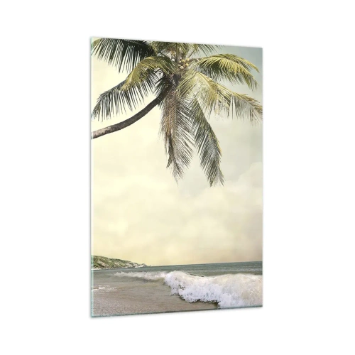 Cuadro sobre vidrio - Impresiones sobre Vidrio - Una playa con palmeras con el mar en calma como telón de fondo. - 80x120cm - Sueño tropical - Decoración de pared moderna para salón y dormitorio ARTTOR