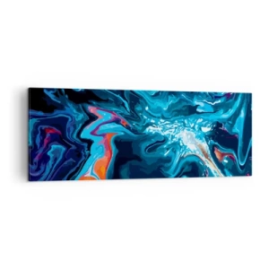Cuadro sobre lienzo - Impresión de Imagen - Un patrón abstracto en tonos azules con acentos naranjas. - 140x50cm - Un viaje al cielo - Decoración de pared moderna para salón y dormitorio ARTTOR