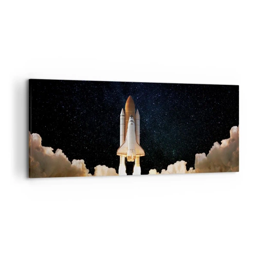 Cuadro sobre lienzo - Impresión de Imagen - Un cohete espacial despegando contra el cielo estrellado. - 120x50cm - ¡Ad astra! - Decoración de pared moderna para salón y dormitorio ARTTOR