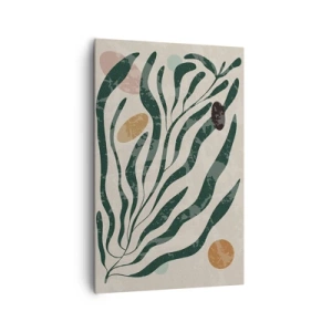 Cuadro sobre lienzo - Impresión de Imagen - Líneas y formas orgánicas en verde y beige. - 80x120cm - Entre verdes - Decoración de pared moderna para salón y dormitorio ARTTOR