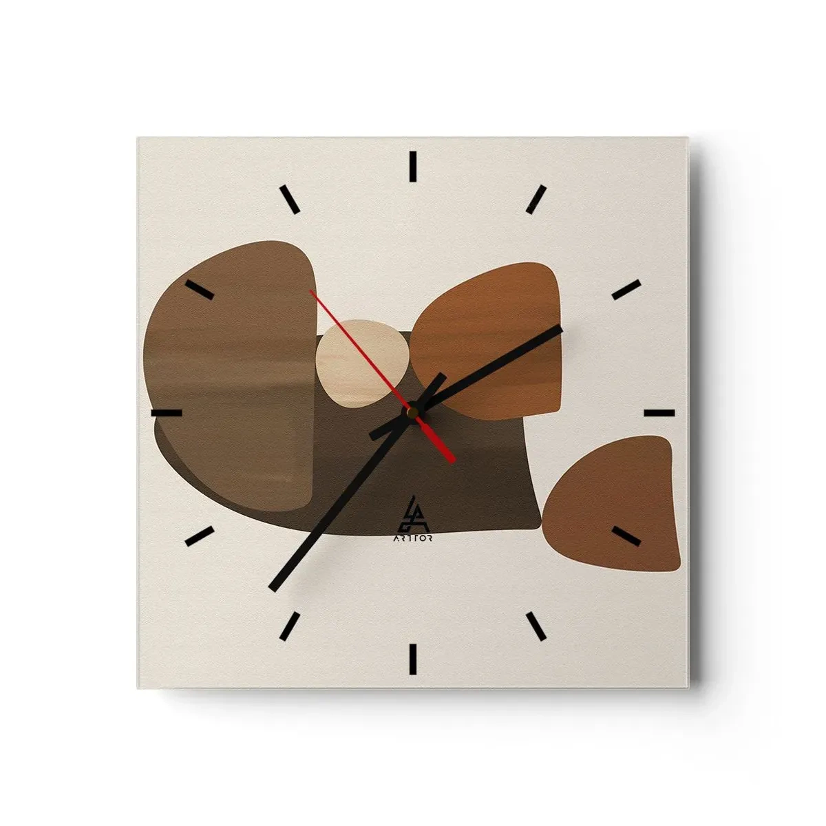 Reloj de pared - Reloj de vidrio - Composición abstracta en tonos marrones y beige. - 30x30cm - Composición en bronce - Decoración de pared moderna para salón y dormitorio ARTTOR