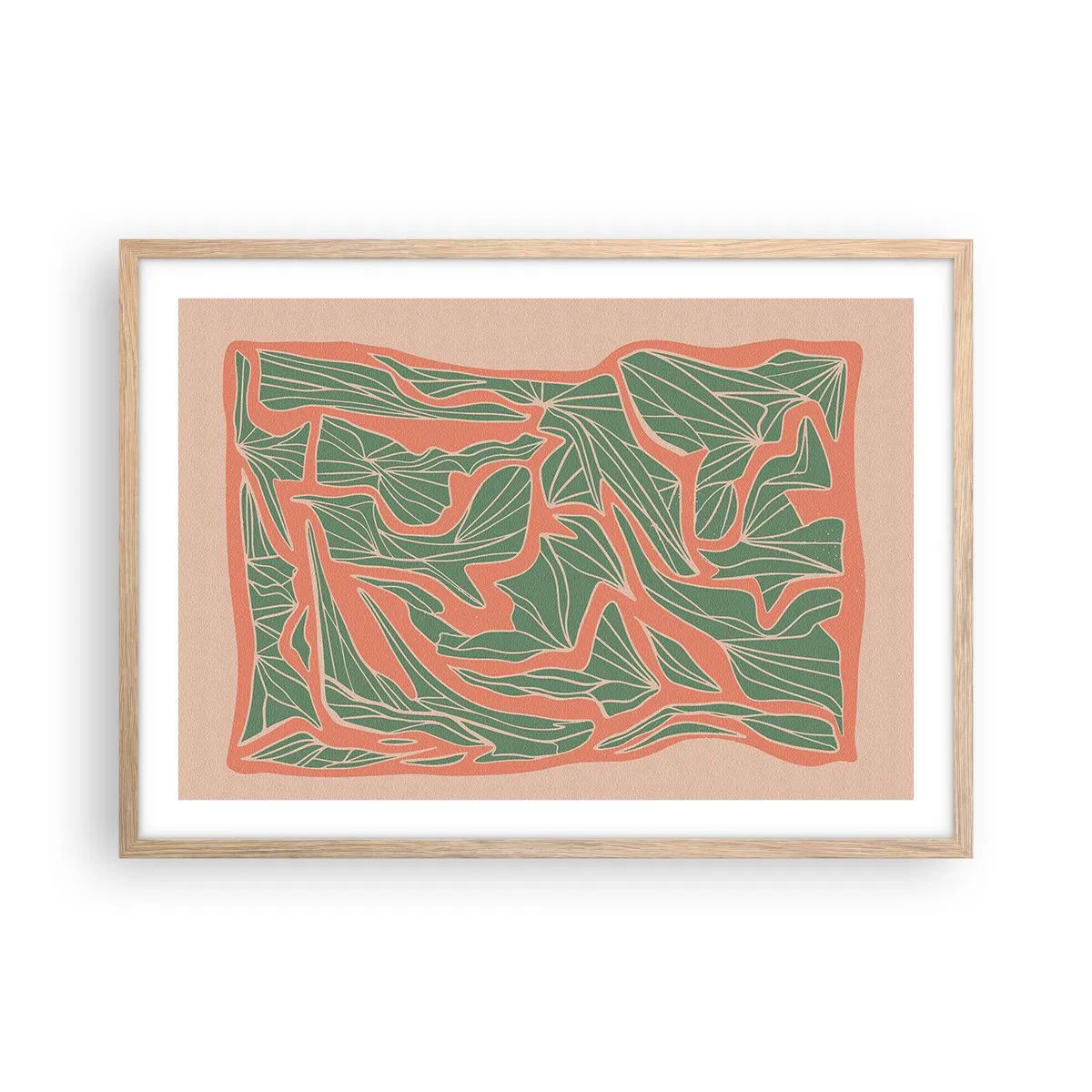 Póster en marco roble claro - Lucha entre el coral y el verde - 70x50 cm
