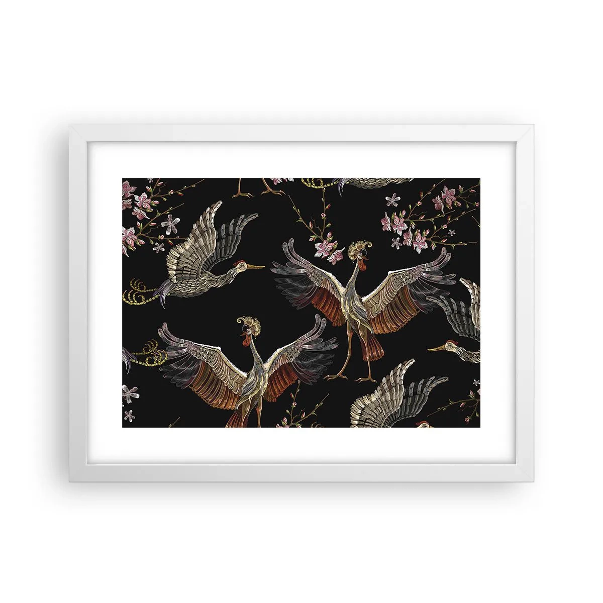 Póster en marco blanco - Aves de cuento de hadas - 40x30 cm