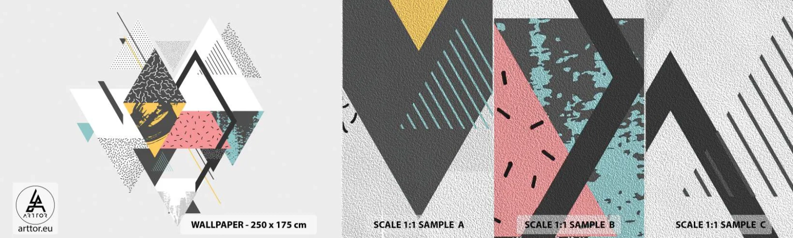 Muestra de fotomural Premium Sand - Una variación del triángulo y el rombo - Abstracción, Pedazo, triangulos - 100x30 cm