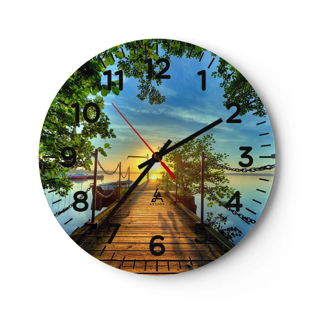 Reloj de pared - Reloj de vidrio - Atardecer junto al agua - 30x30 cm