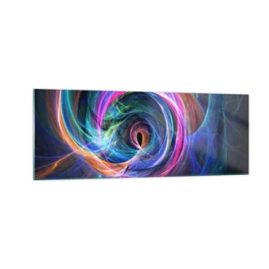 Cuadro sobre vidrio - Impresiones sobre Vidrio - Un remolino abstracto de colores en tonos violeta, rosa y azul. - 140x50cm - ¿Dónde me llevarás? - Decoración de pared moderna para salón y dormitorio ARTTOR