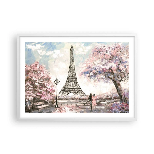 Póster en marco blanco - Un paseo por París en abril - 70x50 cm