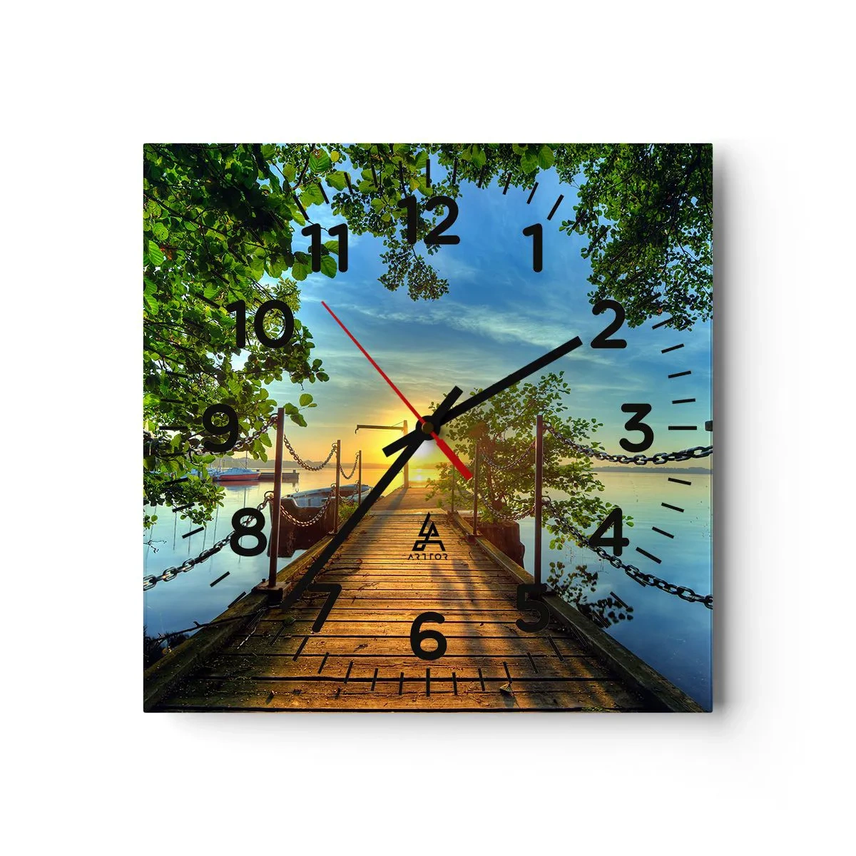 Reloj de pared - Reloj de vidrio - Atardecer junto al agua - 40x40 cm