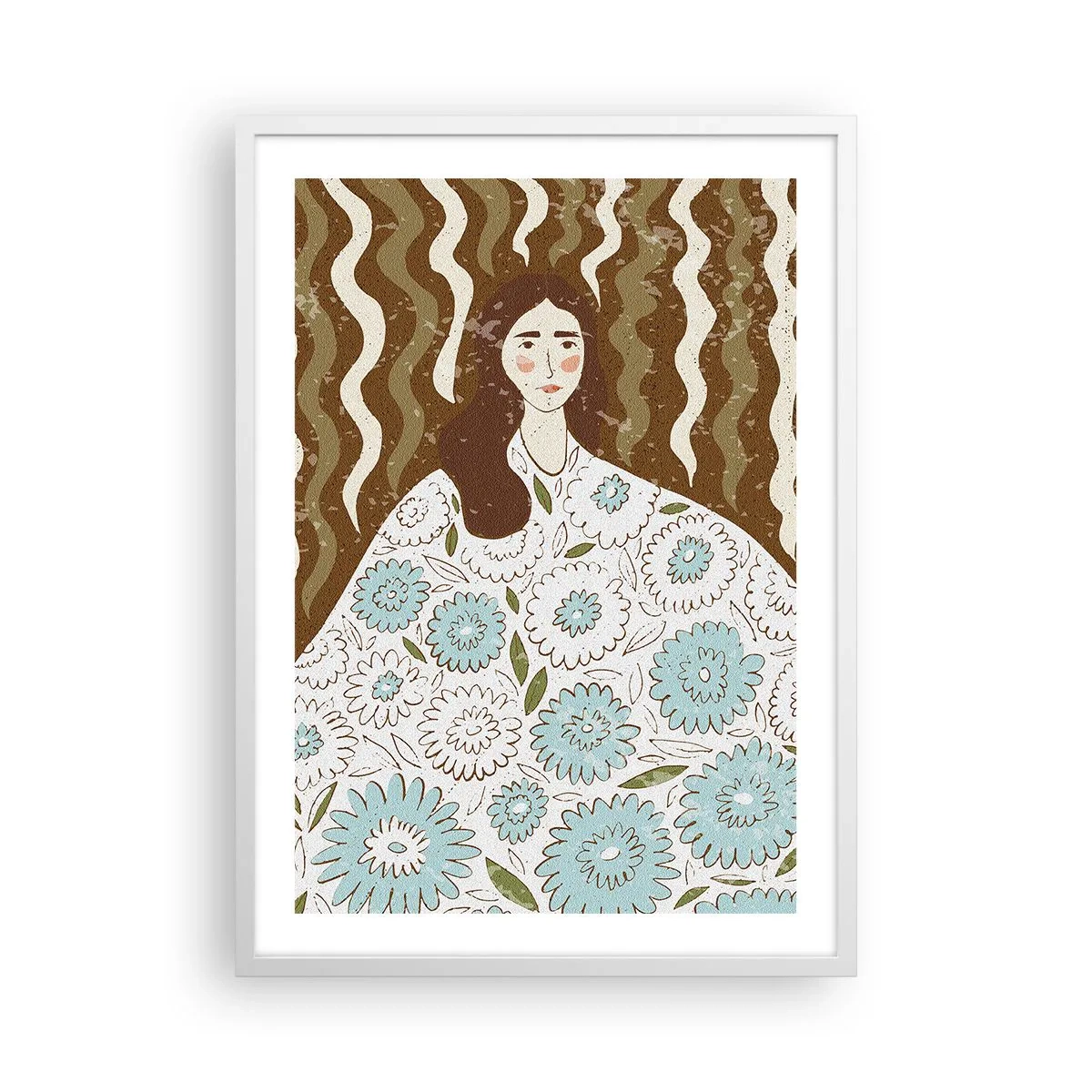 Póster en marco blanco - Retrato con túnica de flores - 50x70 cm