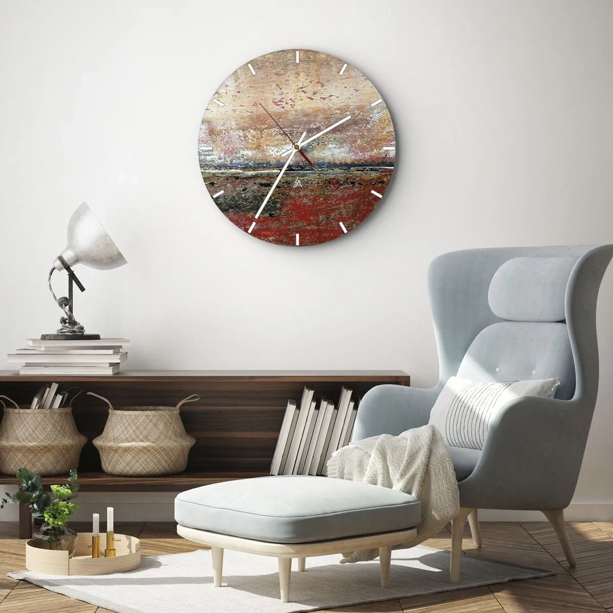 Reloj de pared - Reloj de vidrio - Un paisaje abstracto con textura y tonos tierra cálidos. - 30x30cm - Tal vez sea el mar - Decoración de pared moderna para salón, cocina y dormitorio ARTTOR