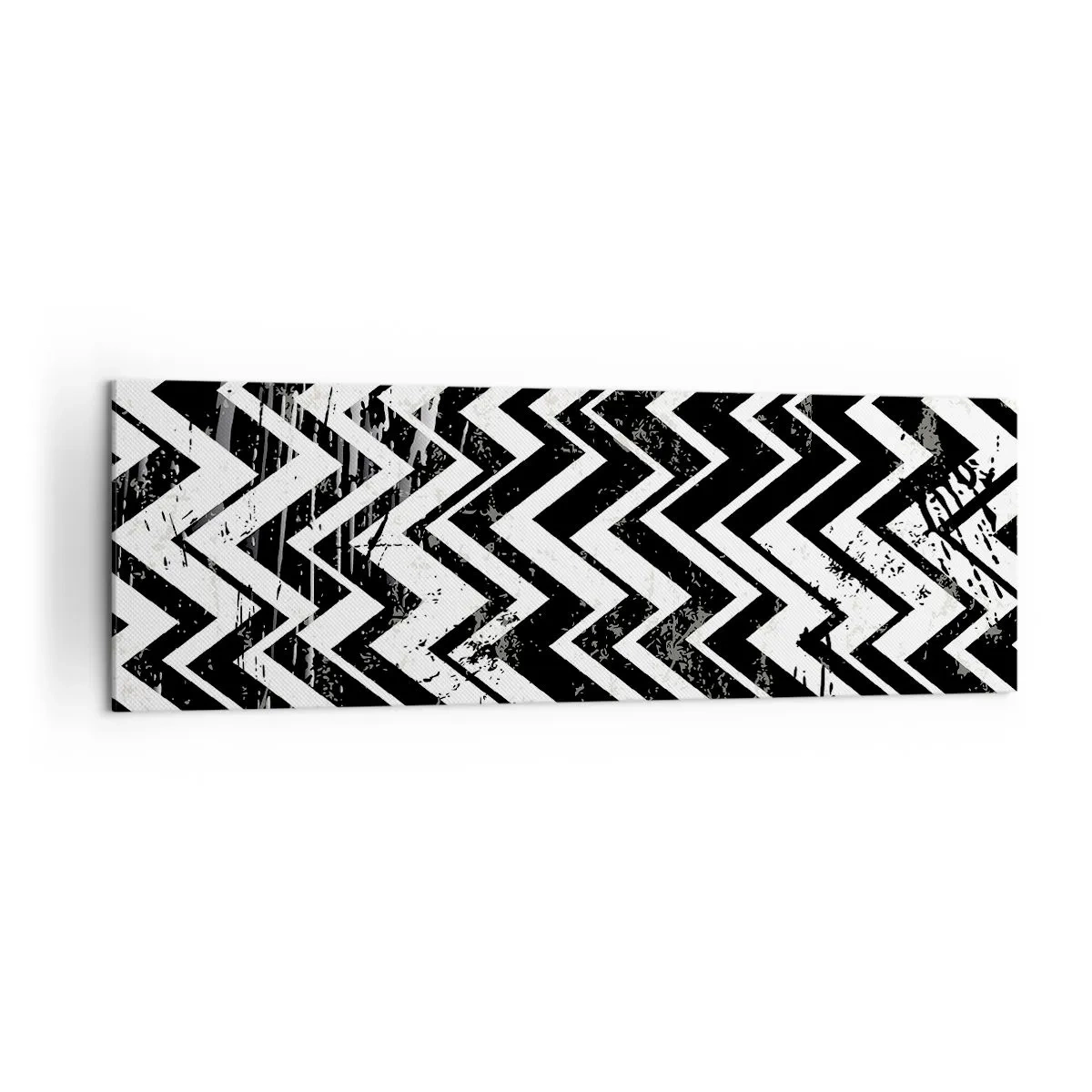 Cuadro sobre lienzo - Impresión de Imagen - Patrón en zigzag en blanco y negro con abrasiones artísticas - 160x50cm - Zig-blanco, zag-negro - Decoración de pared moderna para salón y dormitorio ARTTOR